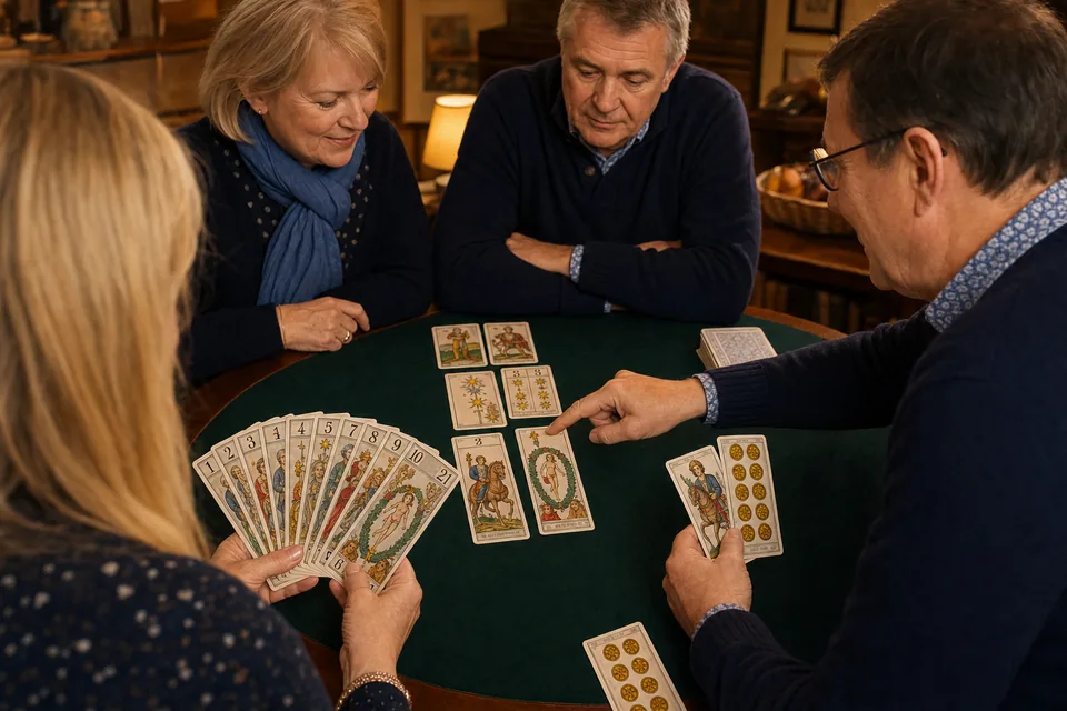 Cartes et joueurs de tarot français illustrant Glossaire du tarot